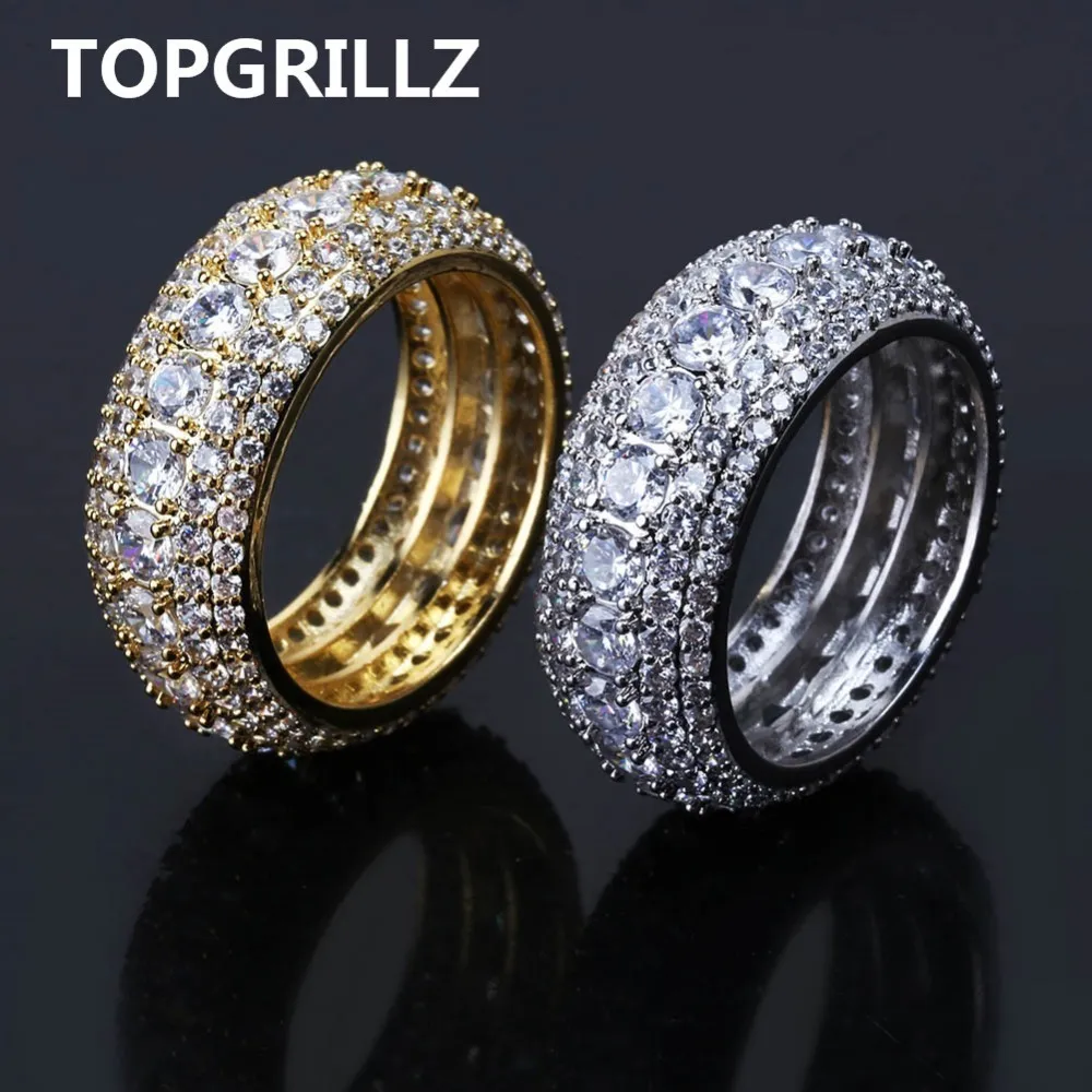 Topgrillz Hip Hop Hommes Glacé Zircon Cubique Bling Rond 10mm Bague Or Argent Couleur Cz Bijoux Anneaux Cadeaux J190627