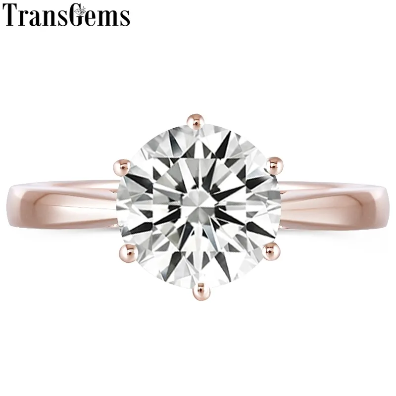 Transgems Classique Or Rose 10K 3ct 3 cts 9mm GH Couleur Moissanite Solitaire Bague de Fiançailles Anniversaire pour Femmes Mariage Y200620