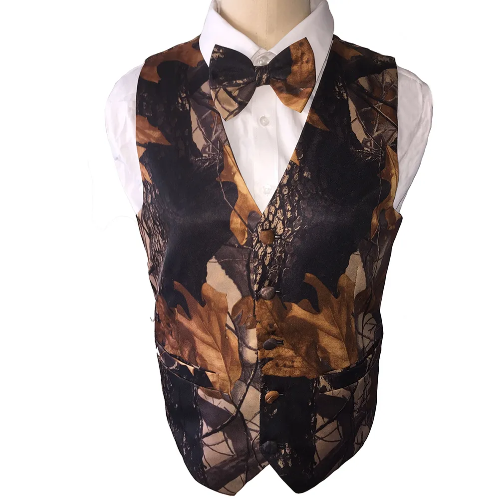 Gilets de Camouflage noirs pour garçons, vêtements de cérémonie, bon marché pour fête de mariage, gilet avec nœud papillon, vêtements de cérémonie personnalisés, M230g, 2021