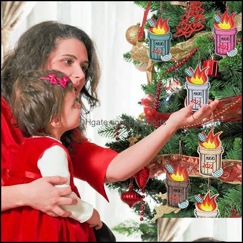 Juldekorationer festliga partietillbehör hem trädgård DIY semester presentträd ornament trä taggar på brand papperskorgen kan hängande dekoration jag