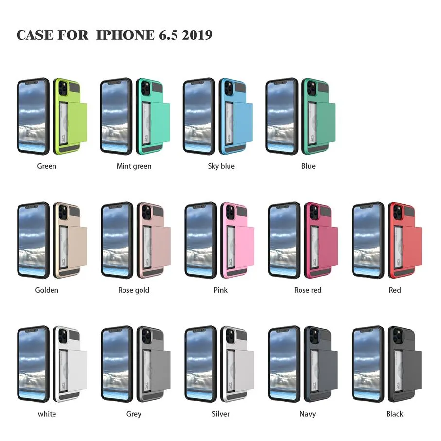 iPhoneケース用スロットスライドドアポケットTPU + PCスライドカード装甲携帯電話保護シェルサムスン財布CASEA35