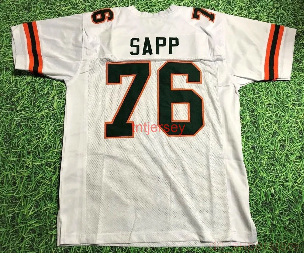 CUSTOM WARREN SAPP MIAMI HURRICANES WITTE JERSEY Steek voeg een willekeurig naamnummer toe