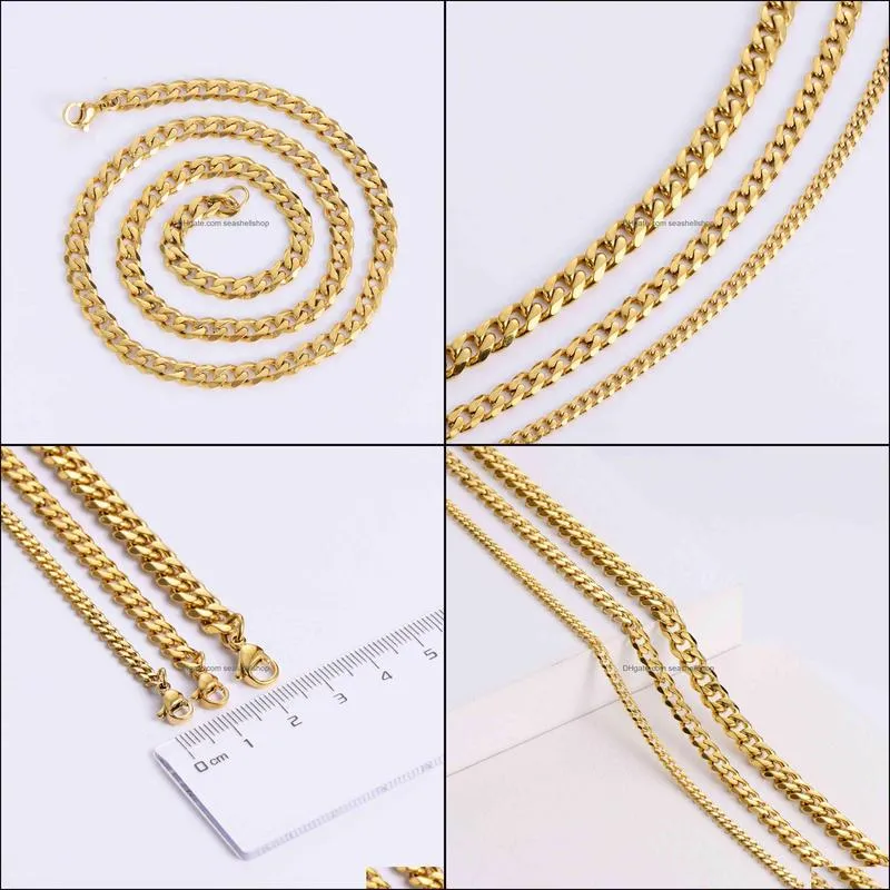 wholale hip hop womens men necklac cadenas cubanas 18k gold plated thick cuban link chain stainls steel