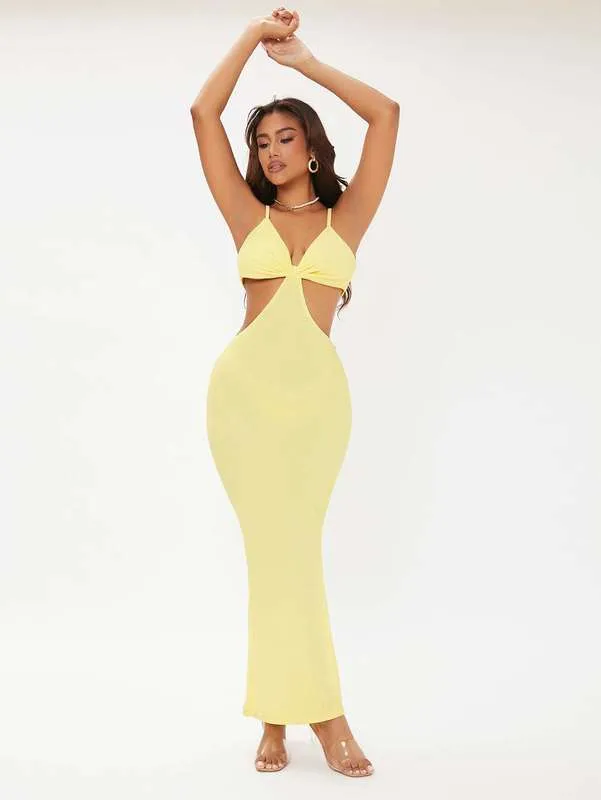 chinese dress ladies Solid Ruched Mermaid Hem Cami Dress Maxi Women Outfit main image 0