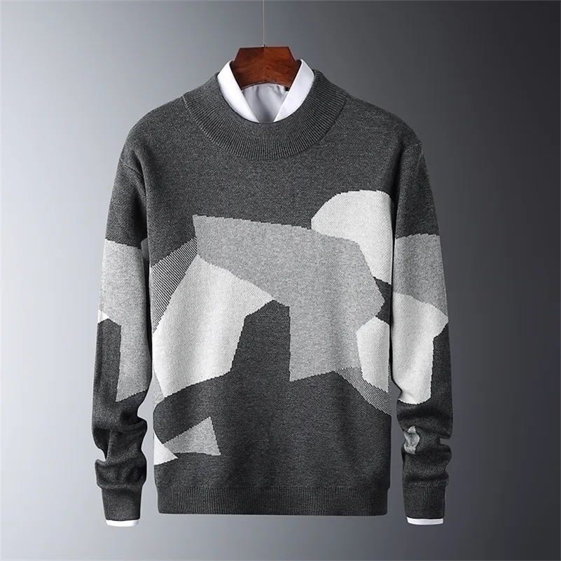 Mens Casual Sweater Fit Knitted Patchwork Color Mens Slim Sweaters Algodón Manga larga Cuello redondo Hombre Warm Pullovers 201117