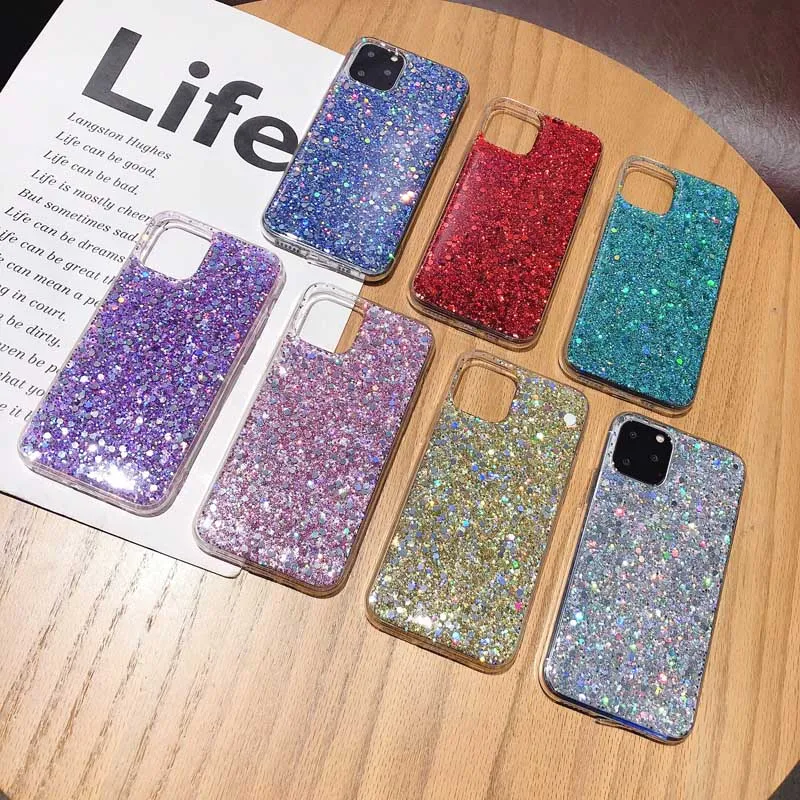 Coverful Flakle Foil Foil Covere Cover Bling Glitter Soft TPU Case for iPhone 15 14 13 11 12mini Pro Max XS XR 8 7 6S Plus