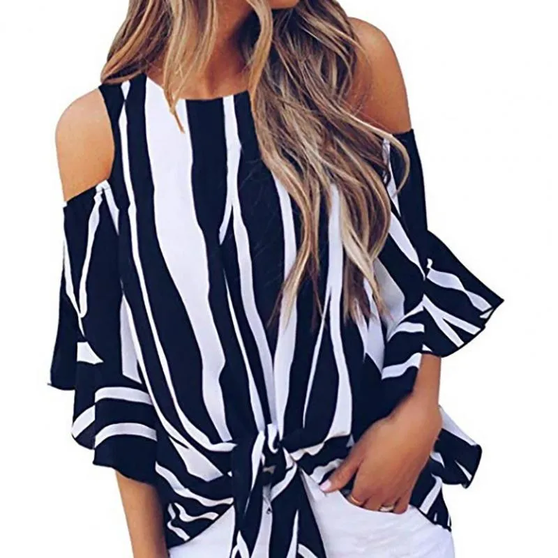 Open Shoulder Bowknot Three-Quarter Sleeve Blouses Open Shoulder Bowknot Three-Quarter Sleeve Blouses
