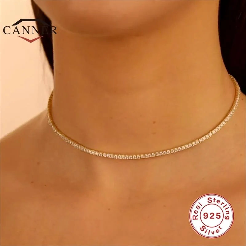 Chaînes Canner 925 Collier de tennis en argent sterling Hop 2.0mmcz pour femme Gold Color Chain Colliers Colliers de bijoux fins Collaires de bijoux