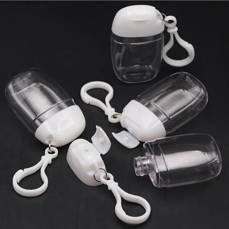 30 ml Hand Sanitizer Bottle With Key Ring Hook Clear Transparent Plastic Refillable Containers Travel Bottle Patry Favor DHL Ship C0523B1