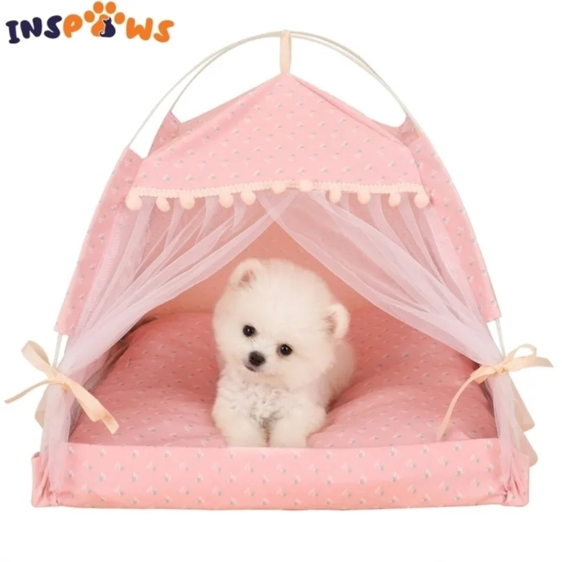 Hond bedden huisdier kennel kat nest prinses kussen reizen tent buitenbed voor kleine middelgrote puppy indoor cave house sofa 220221
