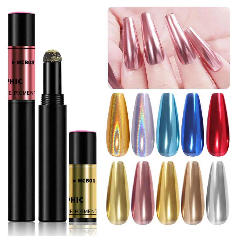 Nail Cushion Magic Powder Pen Magic Mirror Chalk Cusion Pen Solid Local Tyrant Gold Aurora Powder Air Cushion Pen Nail Art 6pcs