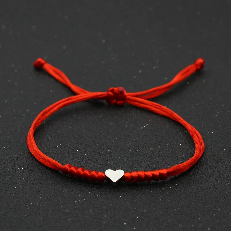 Gold Silver Love Heart Charm Bracelet Women Men Lovers` Wish Good Lucky Red String Braided Adjustable Couple Bracelets Friendship Jewelry