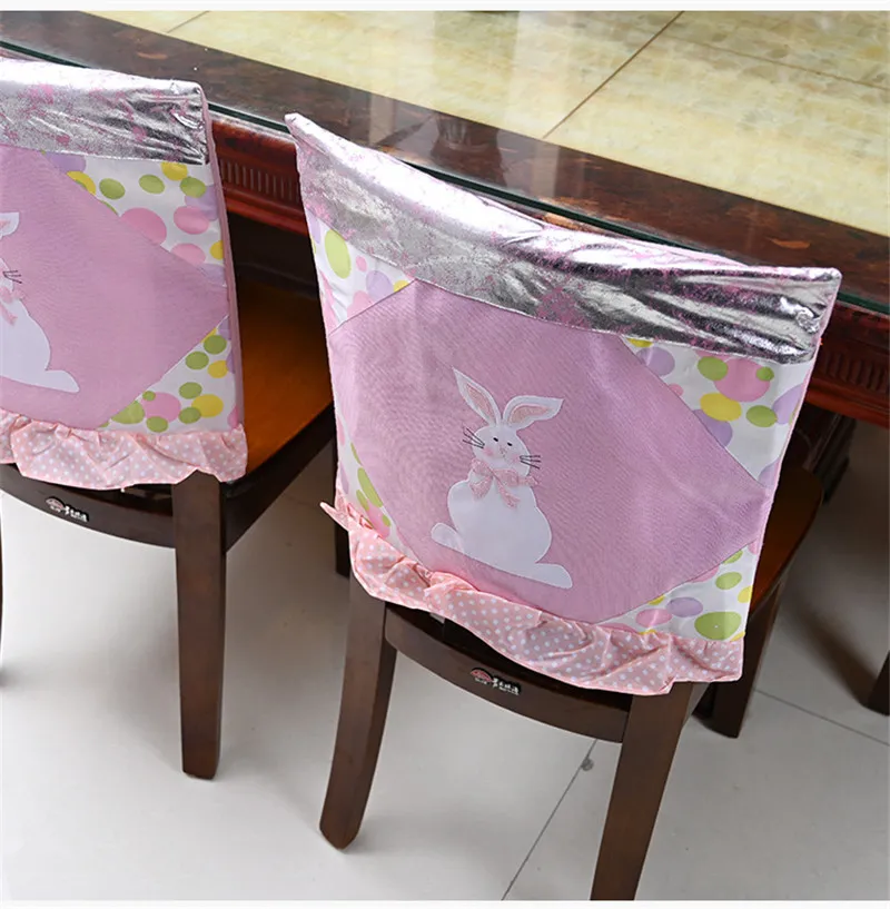 Easter Chair Covers 48*48cm Cloth Bunny Pink Blue Kitchen Chair Cover Happy Easter Party Home Chair Decoration