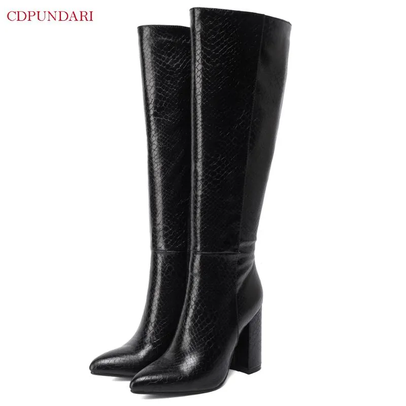 Stivali alti al ginocchio con punta a punta neri sexy Stivali con tacco alto da donna Donna Autunno Inverno Botas lunghi Invierno Mujer