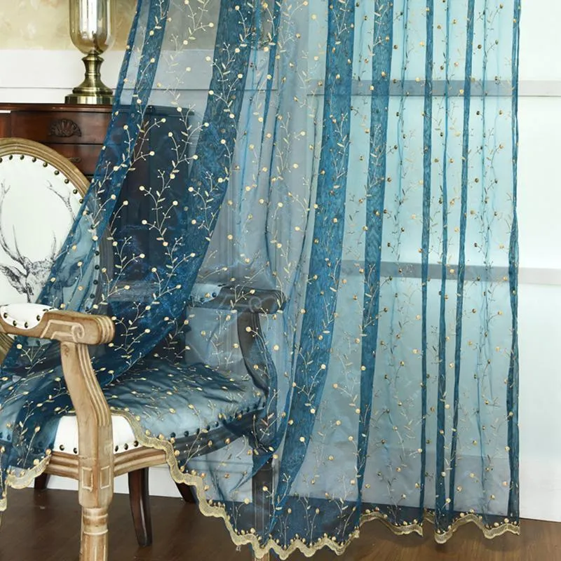 リビングルームのためのアメリカンスタイルの刺繍チュールカーテンは