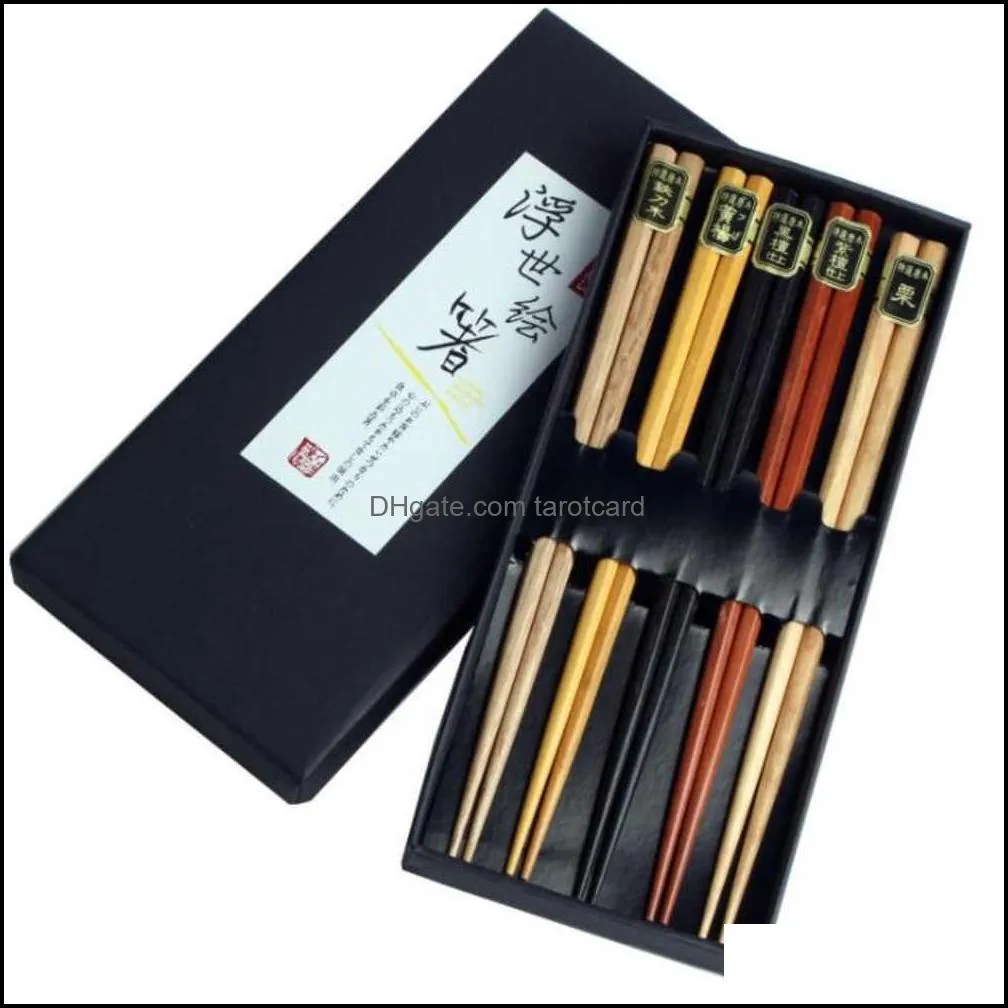 200Sets New Fashion Chinese Wooden Chopsticks Tableware Anti-skid Household Wooden Set Chopsticks Holder Cutlery Gift Box