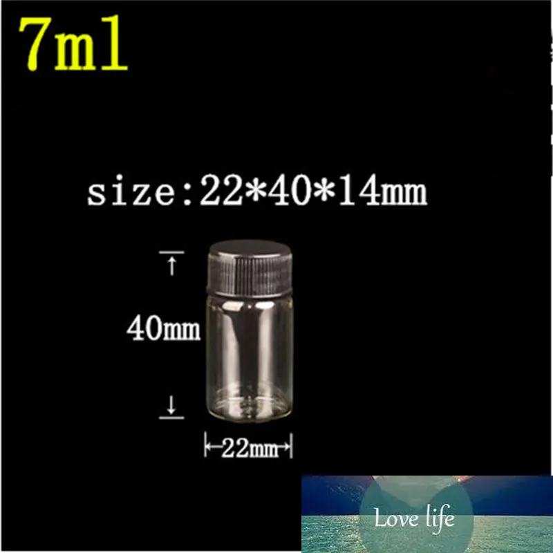 50 pcs 14 mm Screw Mouth 22x40 mm Small Glass Bottles With Black Plastic Cap DIY 7 ml Empty Glass Vials Containers