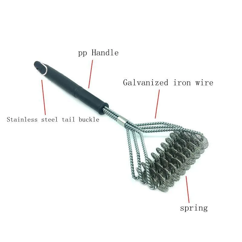 stainless steel barbecue grill cleaner brush three wire spring cleaning brush with handle durable nonstick clean brush bbq tools vt0386