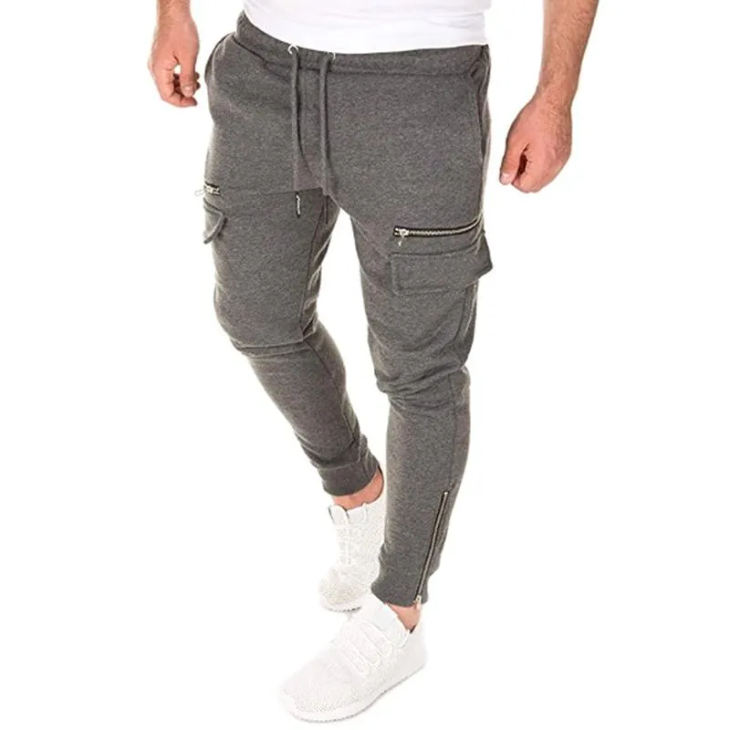 Männer Hosen Streetwear Männer Zip Up Taschen Lange Casual Einfarbig Hosen Slim Fit Jogginghose Skinny Joggers