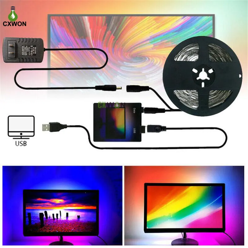 TV Şerit Kiti USB Rüya Renk 1M 2M 3M 4M 5M RGB WS2812B TV PC Ekranı Arka Aydınlatma için LED Şeritler