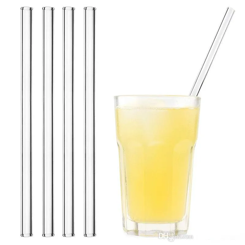 Clear Glass Straw 200*8mm Reusable Straight Bent Glass Drinking Straws with Brush Eco Friendly Glass Straws for Smoothies Cocktails