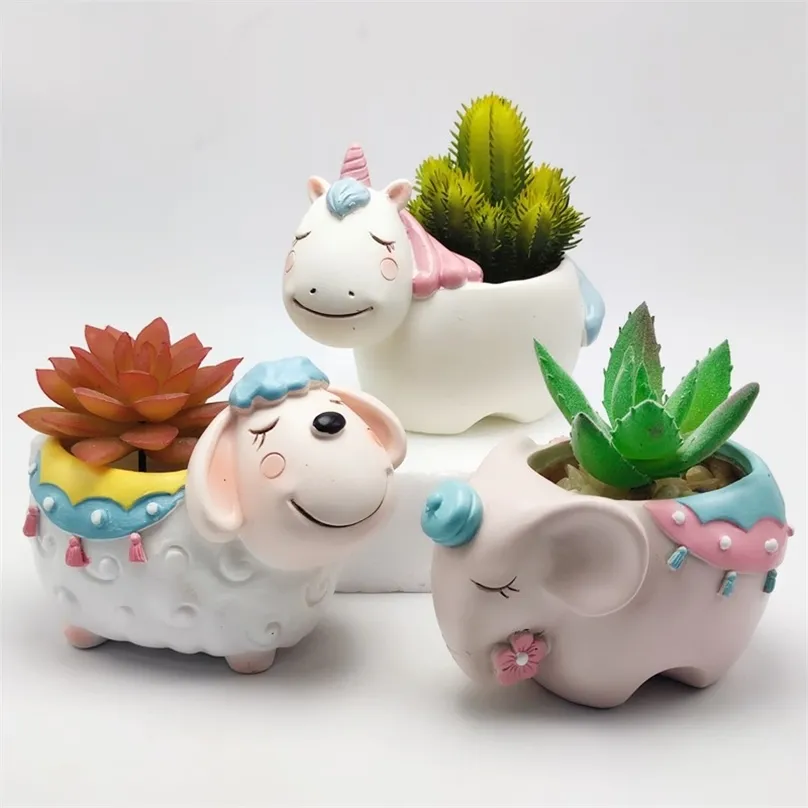 Silicone mold elephant sheep flower pot succulent DIY making resin concrete vase cactus silicone mold home decoration tools 220110