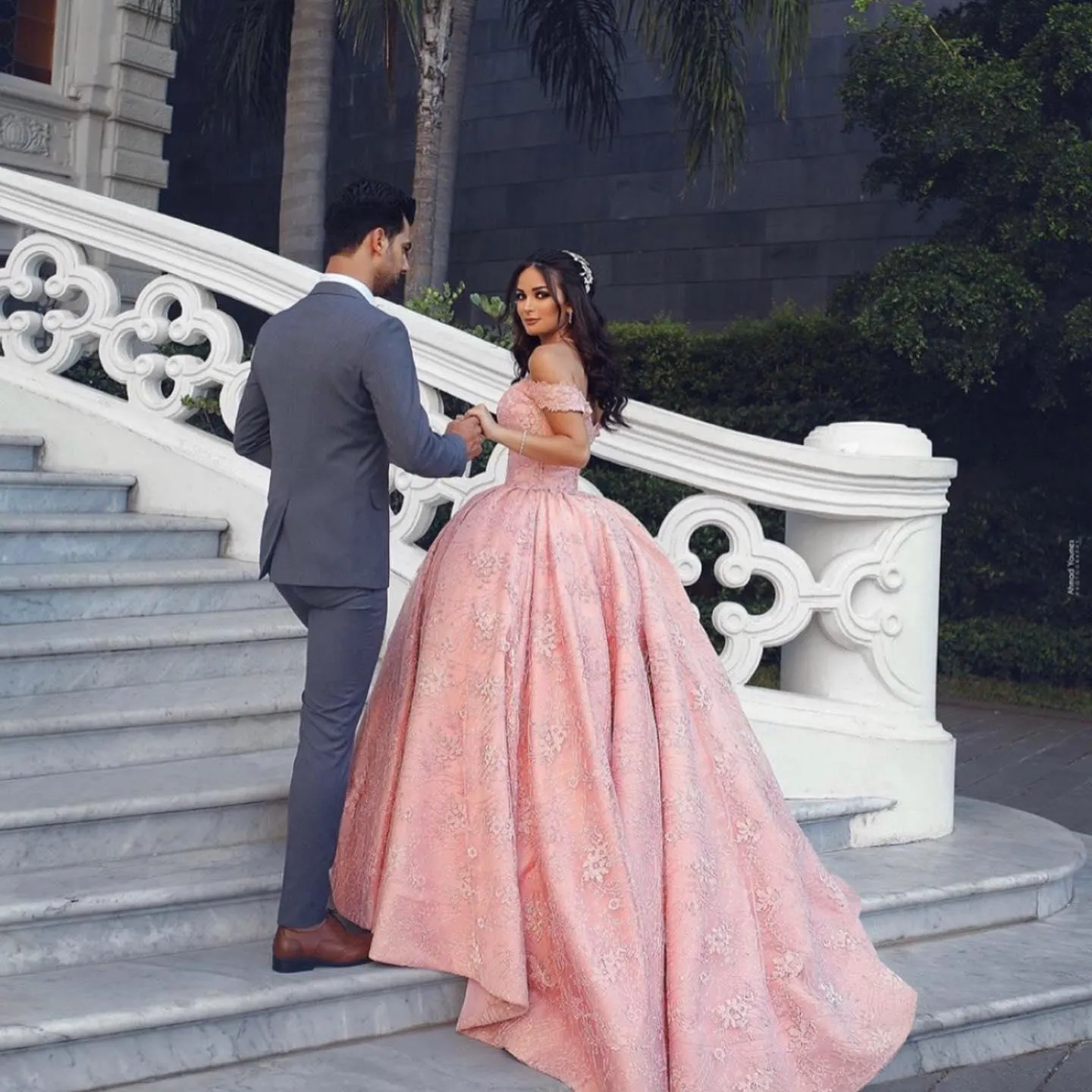 chinese dress ladies Beaded Nude Dubai Dress with Cape Sleeves Pink Arabic Gown SS194 – Jill Wish main image 0