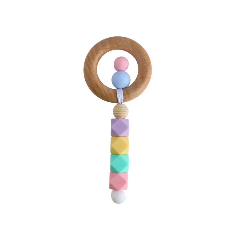 2021 new DIY silicone baby Teethers Wooden Teething training Kids Teether Teething Ring Handmade Natural Infant Wood Ring Teethers B3244