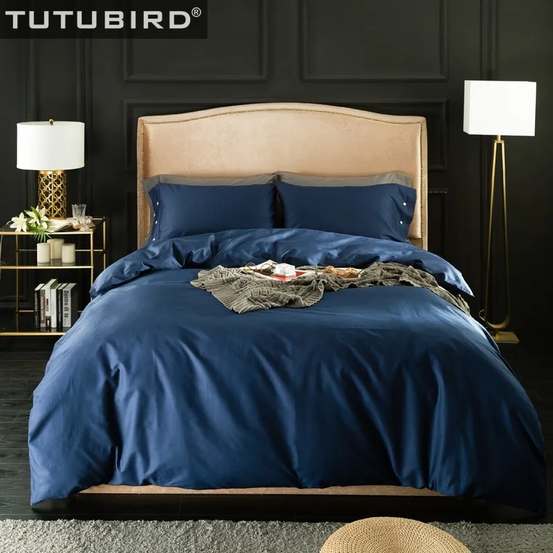 TUTUBIRD-Solido set di biancheria da letto in cotone egiziano biancheria da letto lenzuola 100% cotone naturale Roy blu rosso biondo biancheria da letto viola 4 pezzi T200706