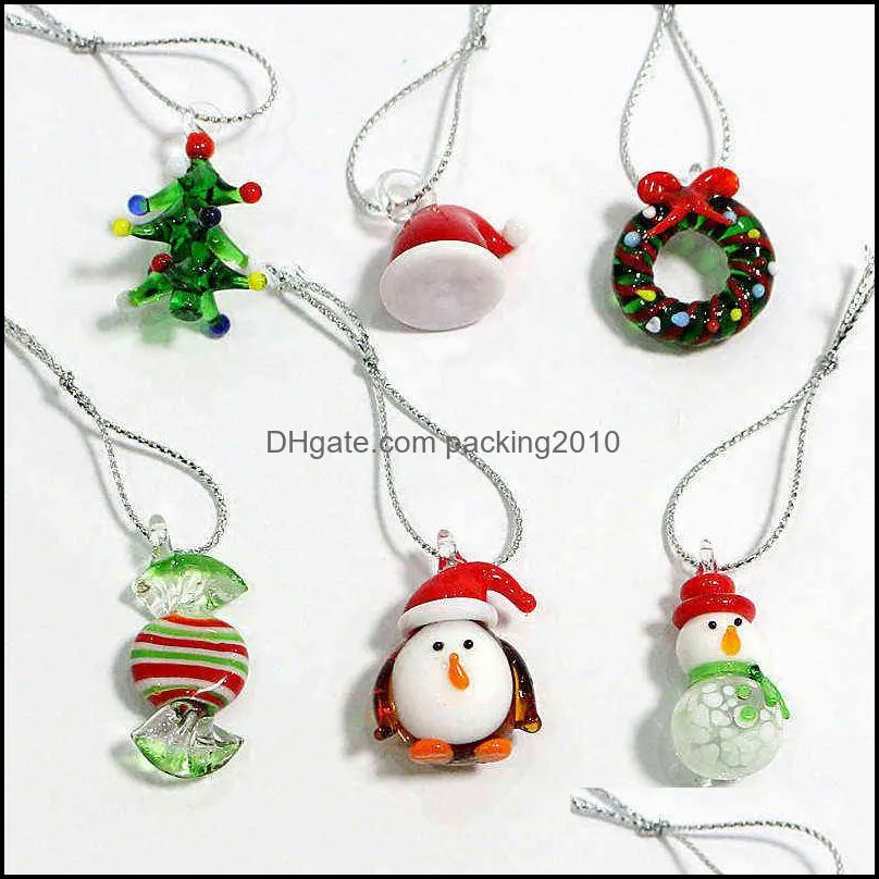 Mini Handmade Glass Christmas Tree Art Figurines Ornaments Colorful High Grade Cute Pendant Xmas Hanging Decor Charm Accessories
