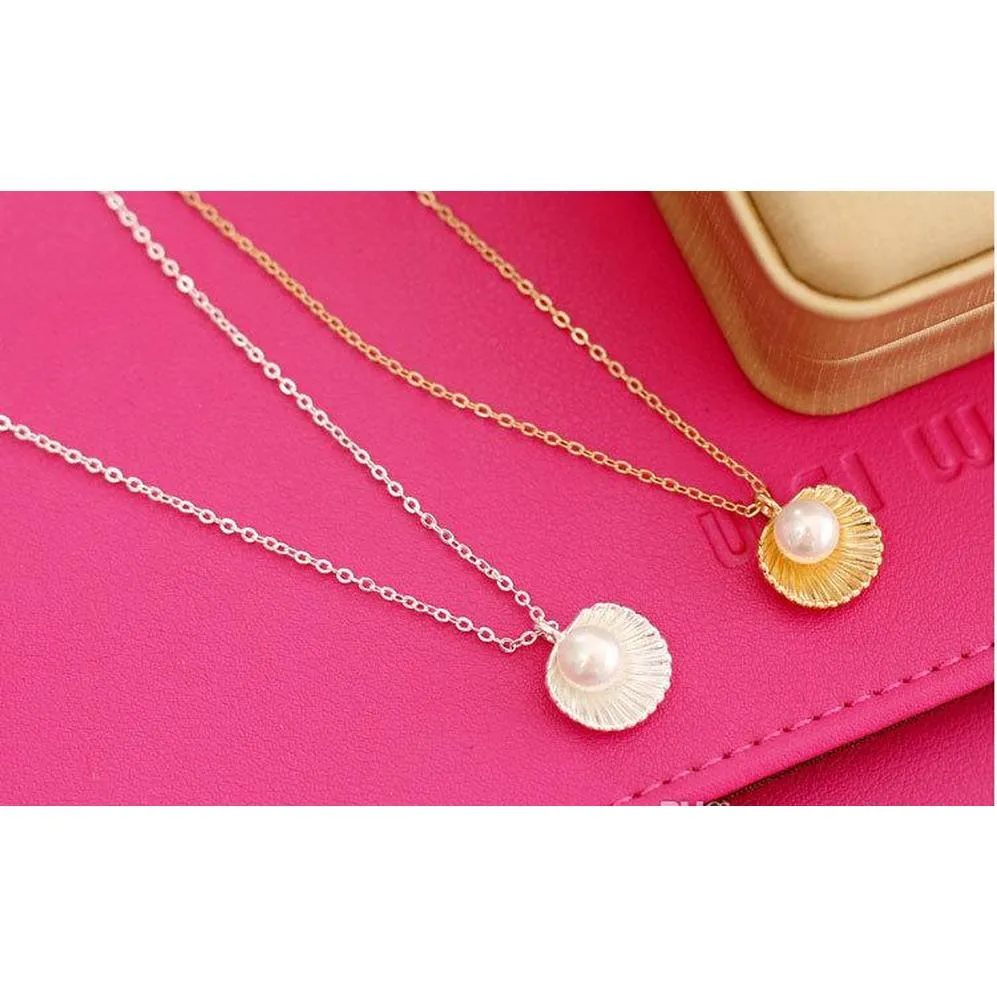 fashion simple pearl shell pendant short necklace female clavicle necklace gold silver plated wholesale shipping hot sale