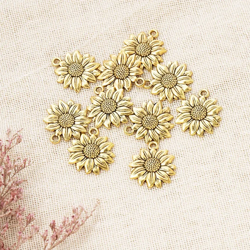 30 stuks Charms Gouden Zonnebloem DIY Hanger Ketting Voor Vrouwen Mode Esthetische Accessoires Klassieke Vrouwelijke Sieraden Maken Supplies2259