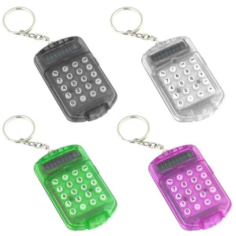 Snabb DHL Gratis frakt 100st Fashion Cute Mini Pocket Calculator KeyRing Nyckelring Ring Blandade slumpmässiga färger