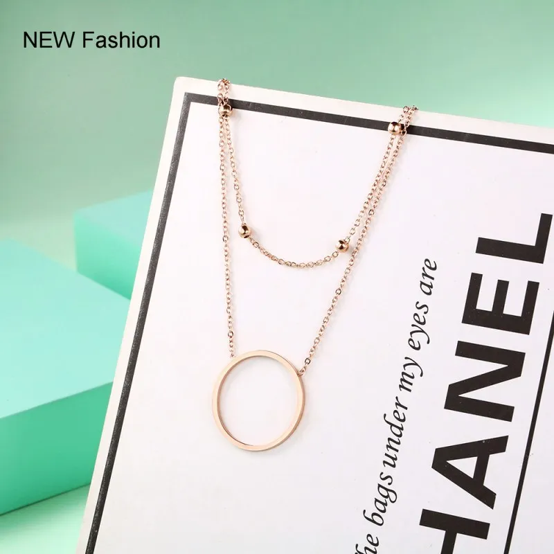 Luxury Womens Gift Jewelry Big Circle Pendant Necklace Rose Gold Plating Stainless Steel Necklaces