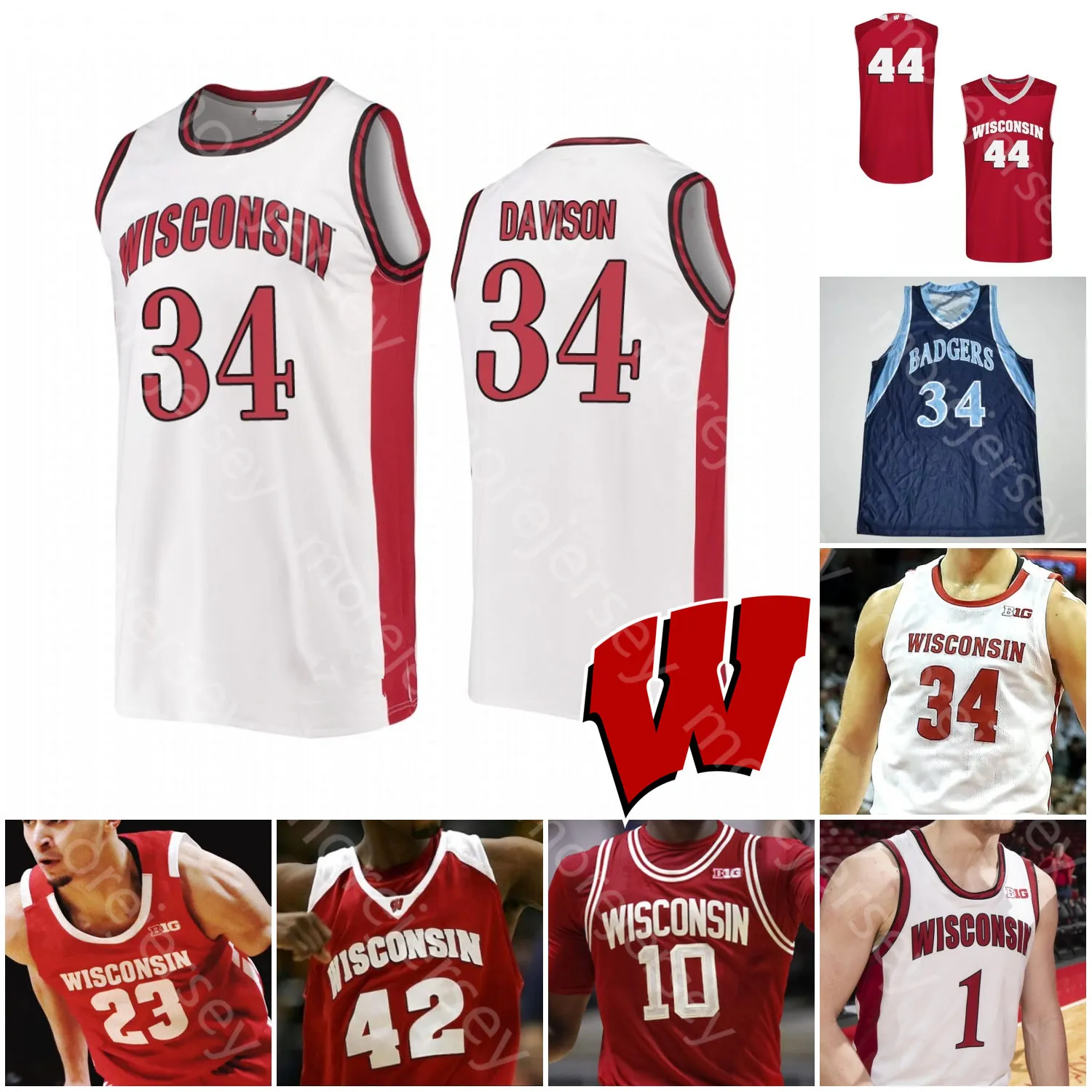 Custom Wisconsin Badgers Basketball Jersey NCAA College Aleem Ford DMitrik Trice Brevin Pritzl