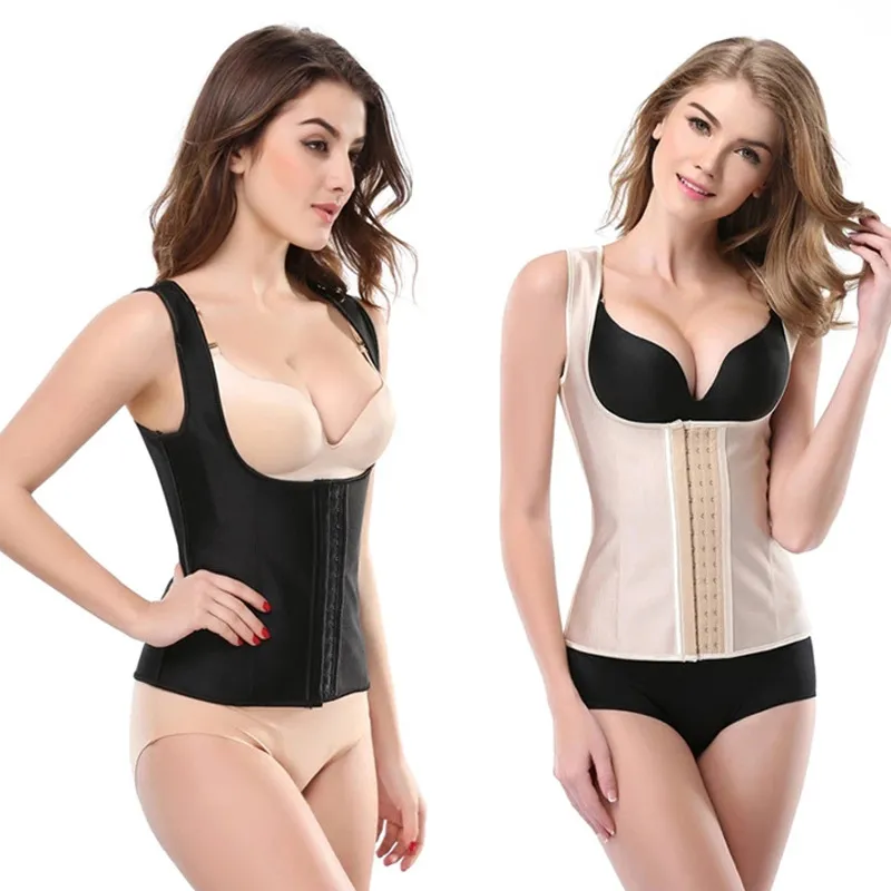 Latex Waist Trainer Corset Cincher Body Shaper 3 Layers 9 Steel Bones Slimming Girdle with Shoulder Straps DHL Free