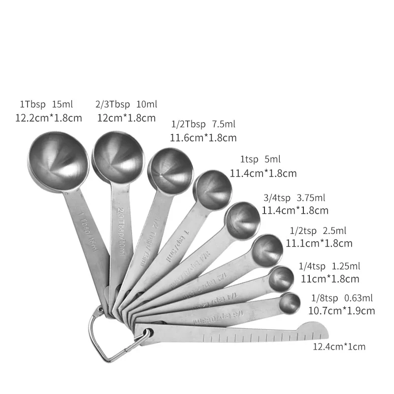 Cuillères à mesurer en acier inoxydable (SET de 9 pièces)