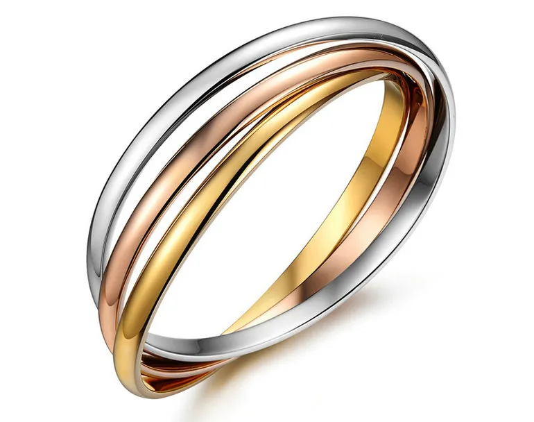 Luxur Design Titanium Steel Love Jewelry Tricolor Ladies Bangle Armband för modern kvinnors gåva med sammetväska