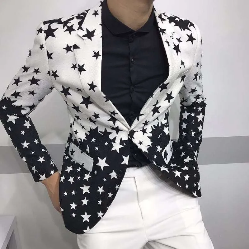 2023 Star Print Slim Fit Suit Jacket Brand New Male Club Stage Blazer Man Formal Wedding Suit Prom Blazers For Men Costume Homme