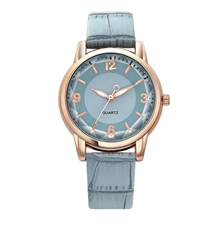 ファッション女性腕時計高級ガールカジュアル腕時計レザーバンドクリスタル菱形ダブルカラーダイヤルレディースクォーツ時計