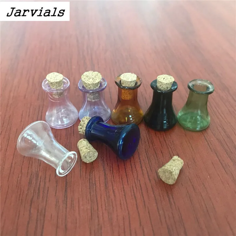 Mini Glass Color Flask Bottles Model Cute Bottles With Cork Little Flat Bottom Winebottle Gift Tiny Jars Vials Mix 7