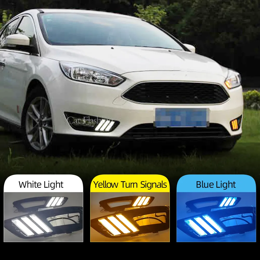 1 Paar Auto Led Daytime Running Light Yellow Turn Signal Functie Waterdichte DRL Lamp voor Ford Focus 3 MK3 2015 2016 2017 2018