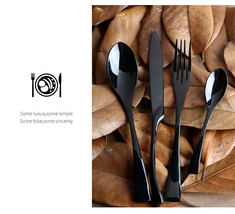 4-teiliges schwarzes Besteckset - Steakmesser, Gabel, modernes Design_voghion.com