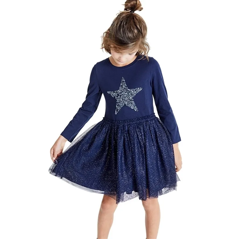 Kids Autumn Winter Dresses for Girls Star Sequins Princess Dress Long Sleeve Party Vestidos Baby Children Clothing 211231