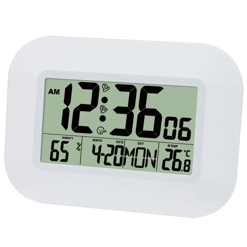 ビッグLCDデジタル壁温度温度計時計無線制御警報器RCCテーブルデスクカレンダー在宅学校オフィス220115