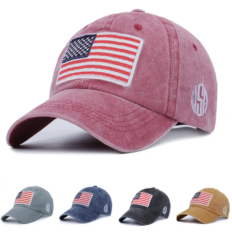 Baseball Cap Washed Cloth Sun Hat Denim US Flag Broderi Män och Kvinnor Cap Snapback Hat