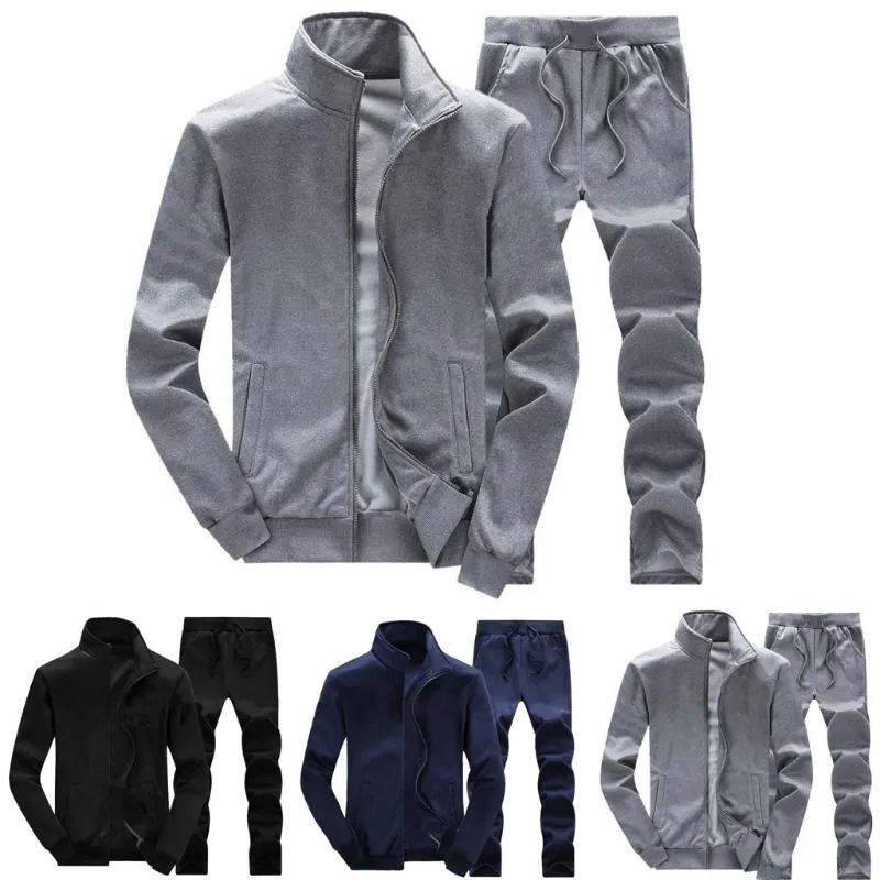 Hösthöst Vinter Solid Sweatshirt Toppar Byxor Sätter Sports Suit Tracksuit Satser Tracksuit Män Höst Vinter Sportkläder # G30