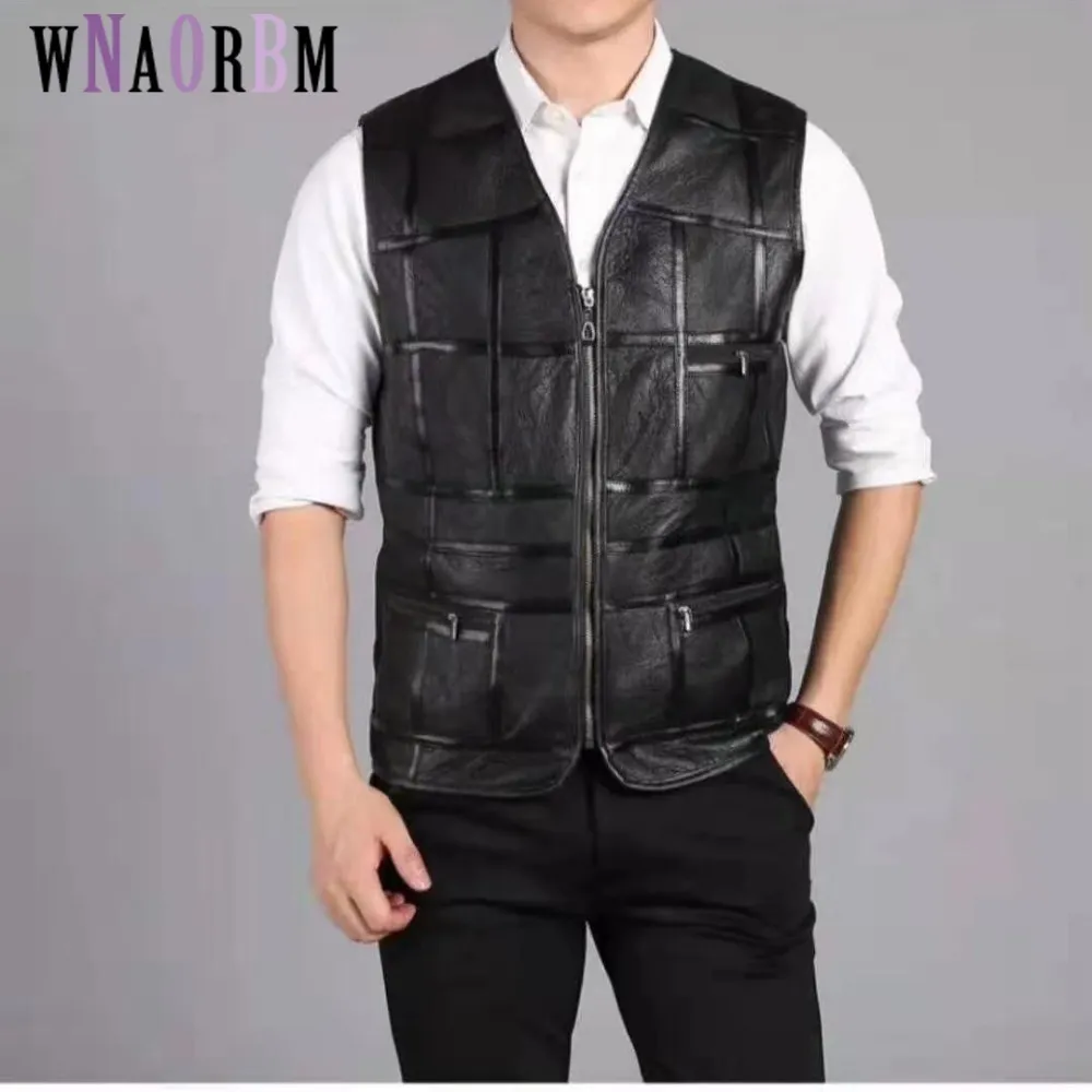 Nouvelle mode, débardeur homme, véritable gilet en peau de mouton, gilet en cuir, costume homme, veste en cuir, épaississement, pouce à personnaliser 201120