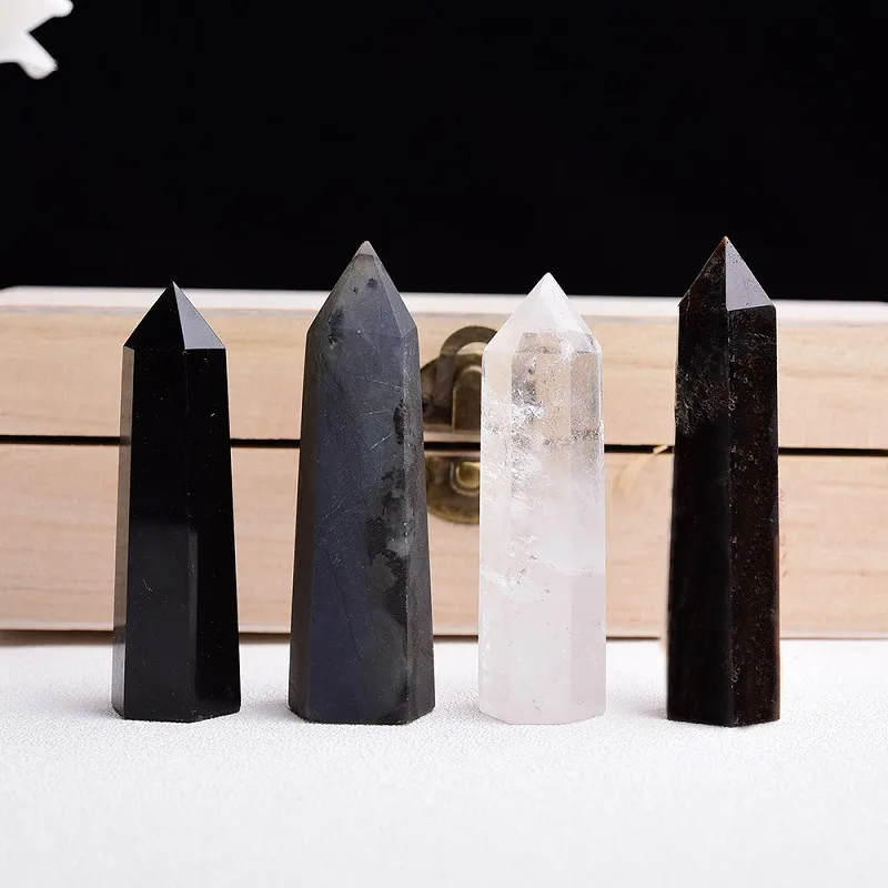 Natural Crystal Quartz Tower Quartz Point Crystal Obelisk Wand Healing Crystal 7- 8cm with wood box