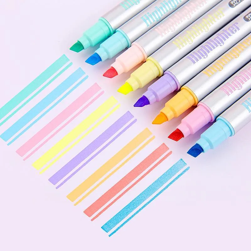 8Pcs/set Single Head Highlighter Pen Fluorescence Markers for Journaling School Office Supplies1